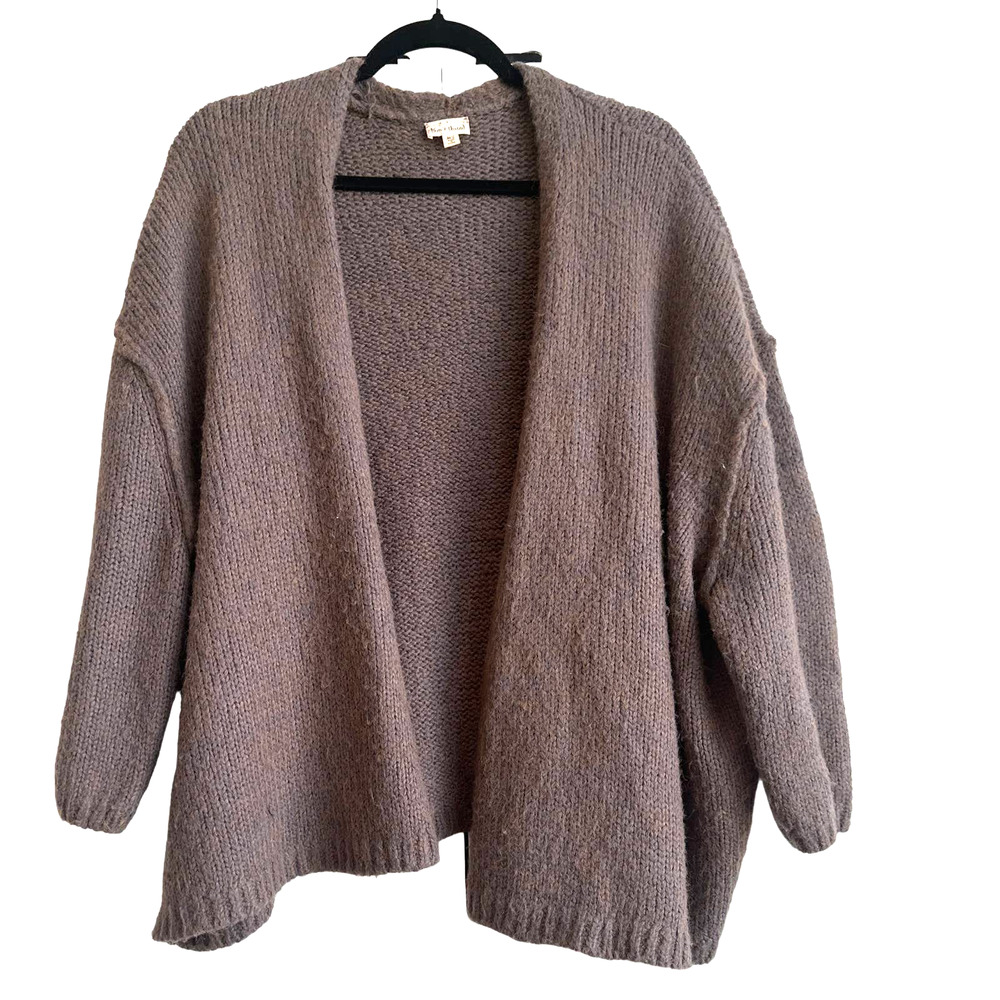 Hem & Thread 20% Wool Deep Lavender and Amber Open Front Knit Cardigan